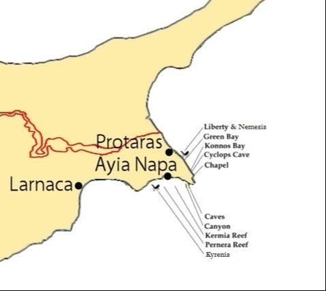 Dive Sites locations Ayia Napa
