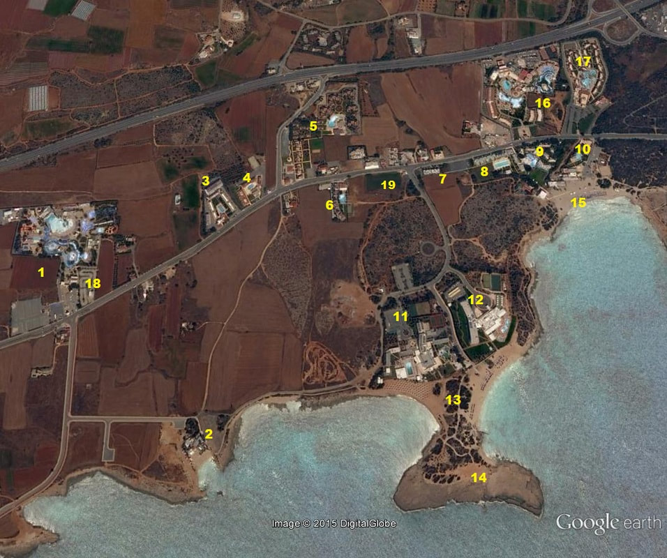 Makronissos Beach hotels location map