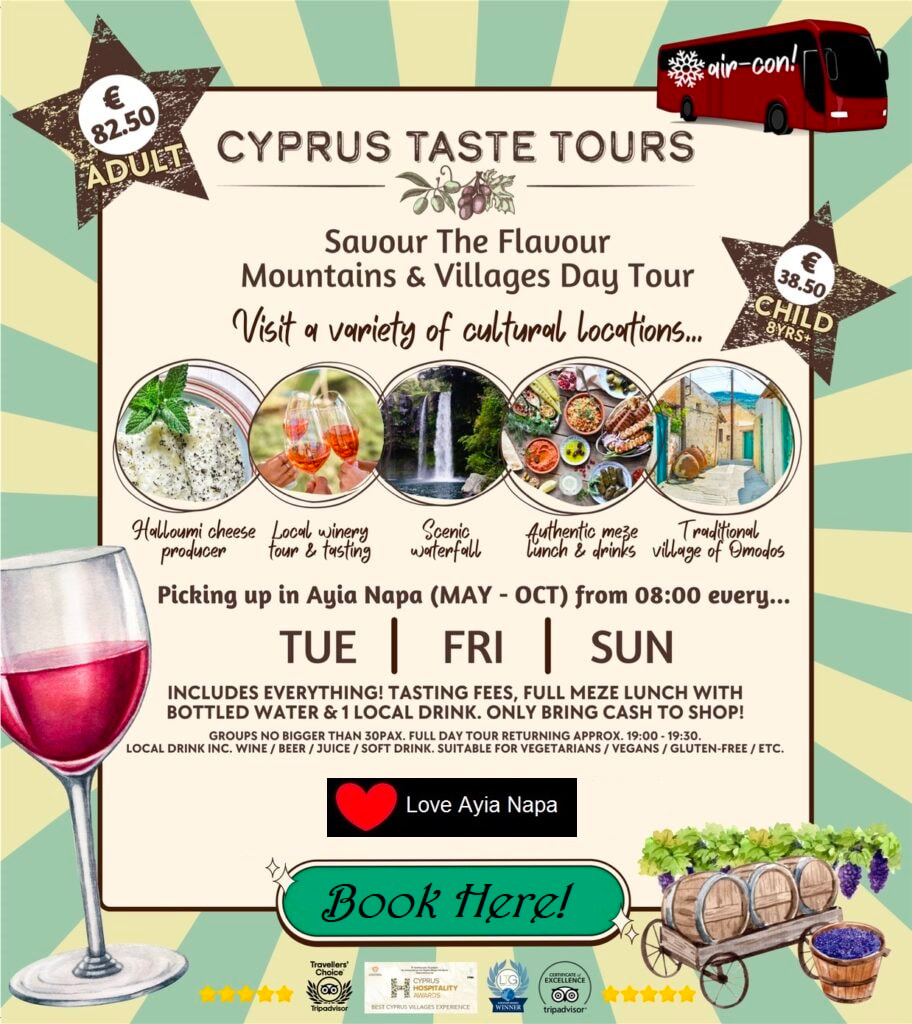 Savour the Flavour food and wine tour from Ayia Napa and Protaras